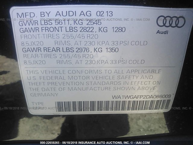 WA1WGAFP2DA066009 - 2013 AUDI Q5 PRESTIGE BLACK photo 9