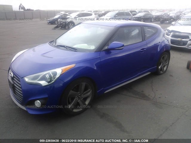 KMHTC6AE2DU087105 - 2013 HYUNDAI VELOSTER TURBO BLUE photo 2