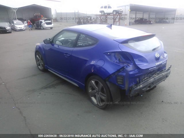 KMHTC6AE2DU087105 - 2013 HYUNDAI VELOSTER TURBO BLUE photo 3