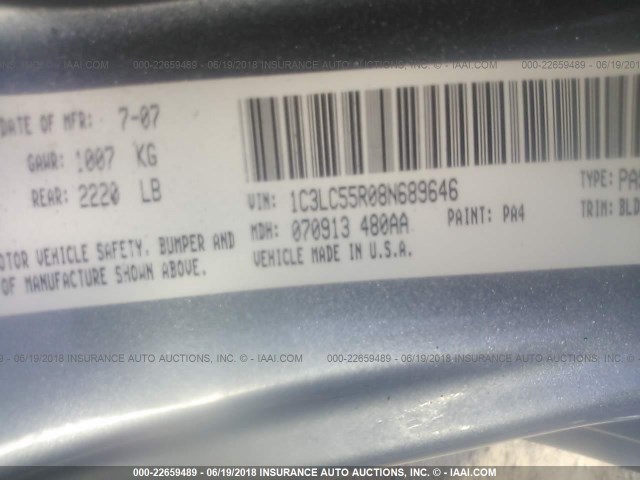 1C3LC55R08N689646 - 2008 CHRYSLER SEBRING TOURING GRAY photo 9