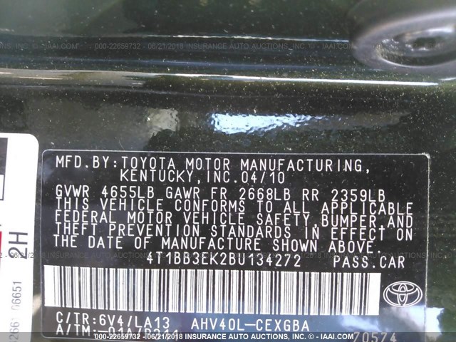 4T1BB3EK2BU134272 - 2011 TOYOTA CAMRY HYBRID GREEN photo 9