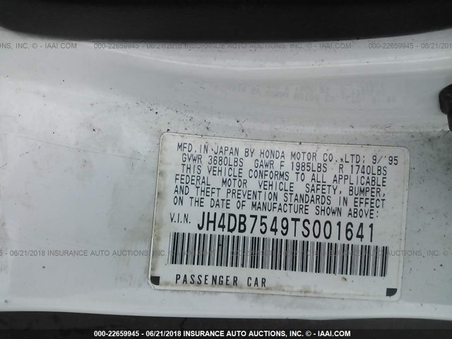 JH4DB7549TS001641 - 1996 ACURA INTEGRA RS WHITE photo 9