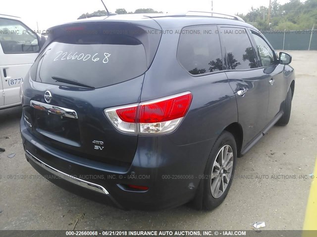5N1AR2MM5DC628008 - 2013 NISSAN PATHFINDER S/SV/SL/PLATINUM BLUE photo 4