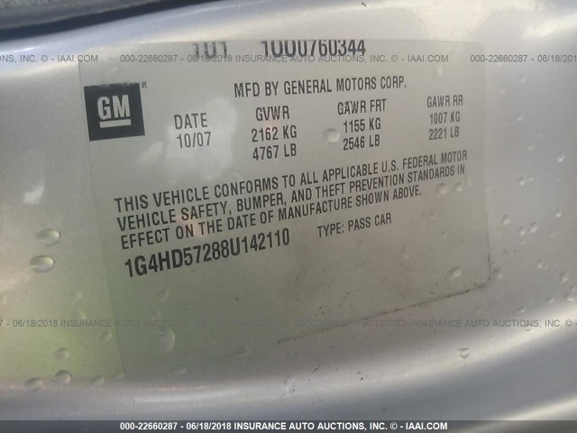 1G4HD57288U142110 - 2008 BUICK LUCERNE CXL SILVER photo 9