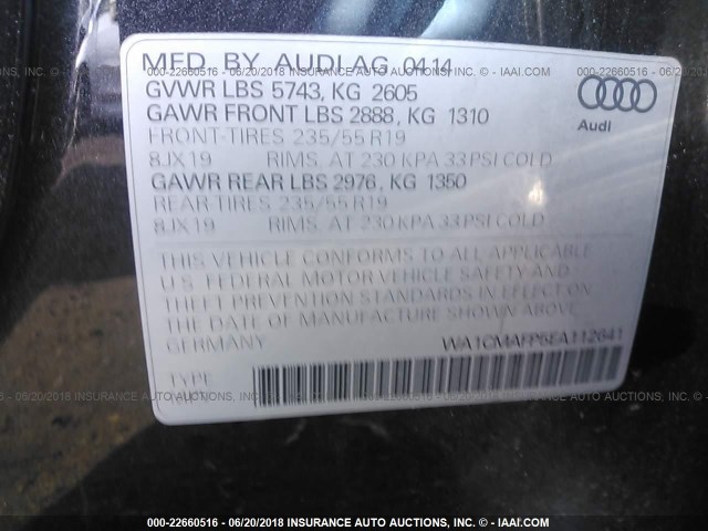 WA1CMAFP5EA112641 - 2014 AUDI Q5 TDI/PREMIUM PLUS GRAY photo 9