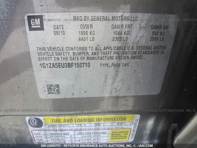 1G1ZA5EU3BF150710 - 2011 CHEVROLET MALIBU LS BROWN photo 9