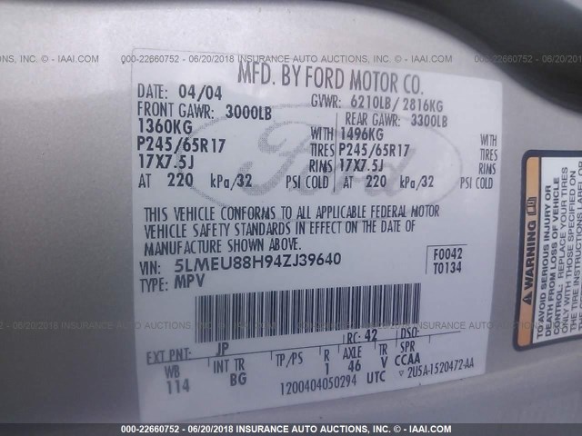 5LMEU88H94ZJ39640 - 2004 LINCOLN AVIATOR SILVER photo 9