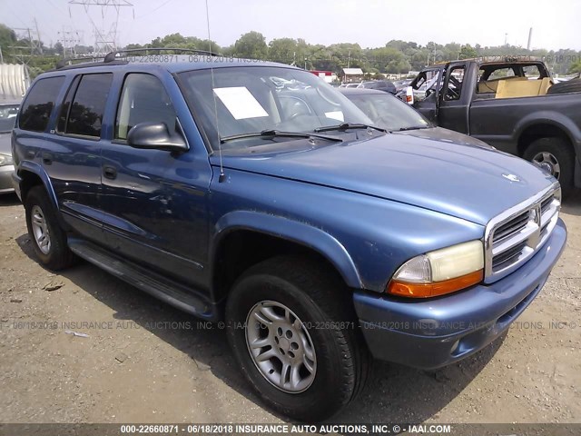 1B4HS48ZX2F211145 - 2002 DODGE DURANGO SLT BLUE photo 1