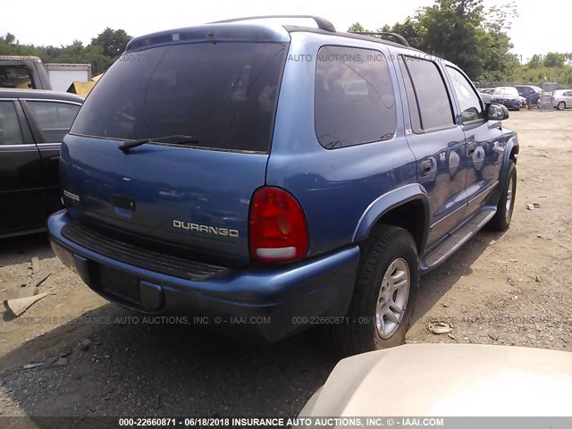 1B4HS48ZX2F211145 - 2002 DODGE DURANGO SLT BLUE photo 4