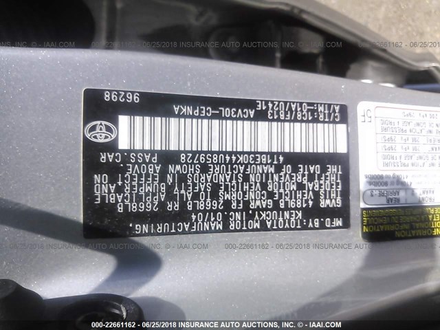 4T1BE30K44U859728 - 2004 TOYOTA CAMRY LE/XLE/SE 灰色 照片 9