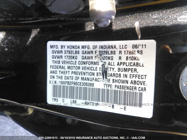 19XFB2F96CE305066 - 2012 HONDA CIVIC EXL Qara foto 9