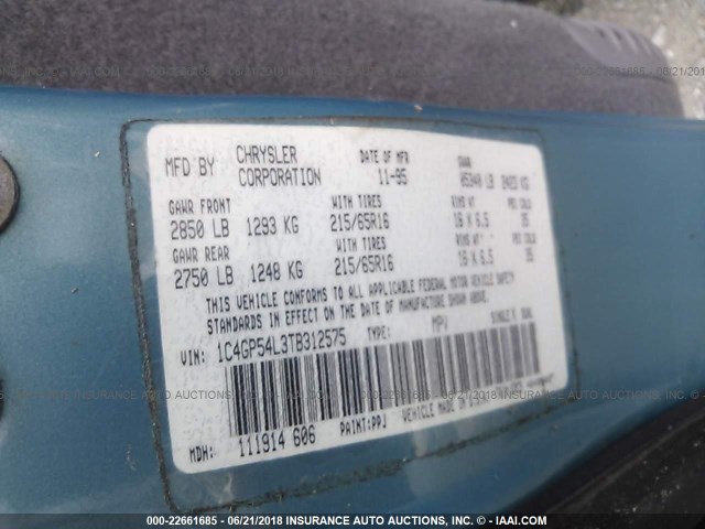 1C4GP54L3TB312575 - 1996 CHRYSLER TOWN & COUNTRY  BLUE photo 9