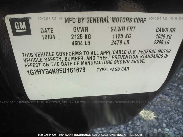 1G2HY54K85U161673 - 2005 PONTIAC BONNEVILLE SLE MAROON photo 9