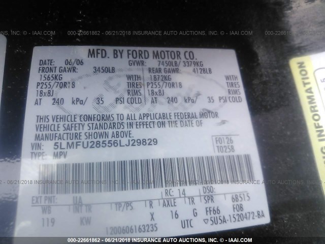 5LMFU28556LJ29829 - 2006 LINCOLN NAVIGATOR 黑色 照片 9