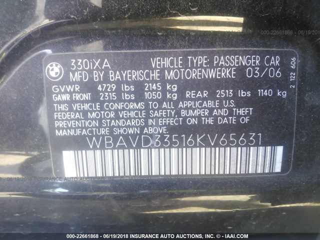 WBAVD33516KV65631 - 2006 BMW 330 XI BLACK photo 9