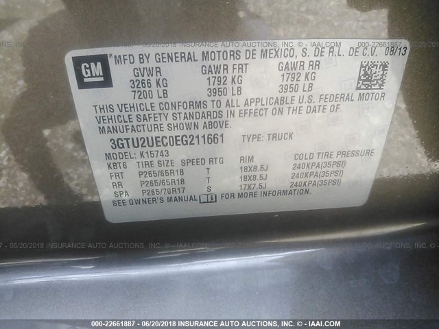 3GTU2UEC0EG211661 - 2014 GMC SIERRA K1500 SLE BEIGE photo 9