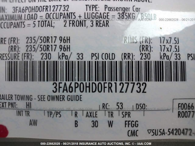 3FA6P0HD0FR127732 - 2015 FORD FUSION SE TAN photo 9