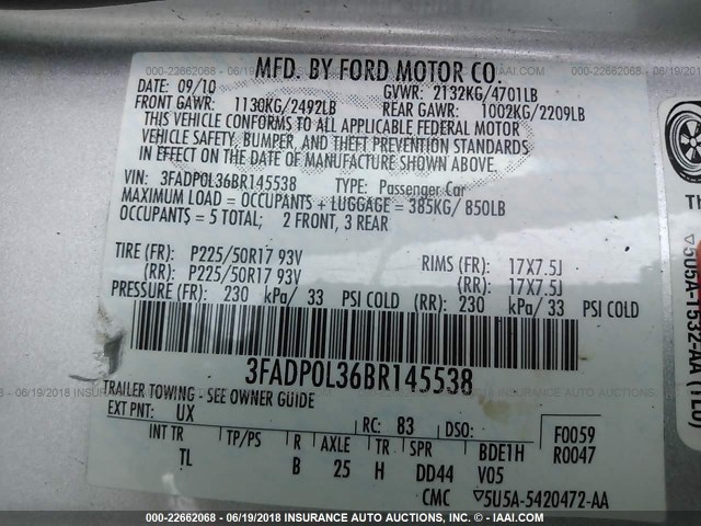 3FADP0L36BR145538 - 2011 FORD FUSION HYBRID SILVER photo 9