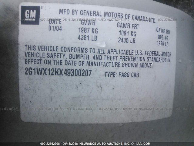 2G1WX12KX49300207 - 2004 CHEVROLET MONTE CARLO SS თეთრი ფოტო 9