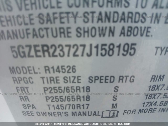 5GZER23727J158195 - 2007 SATURN OUTLOOK XR თეთრი ფოტო 9