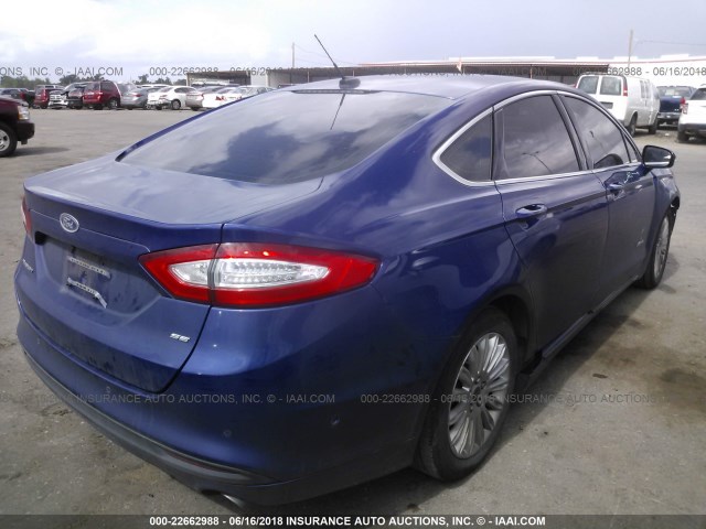 3FA6P0LU5ER328905 - 2014 FORD FUSION SE HYBRID BLUE photo 4