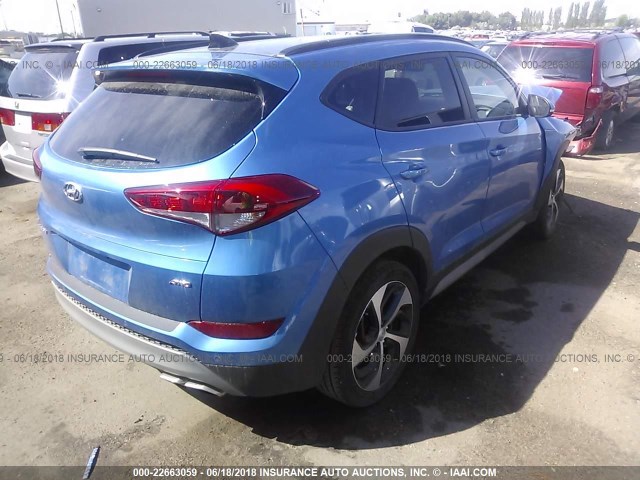 KM8J3CA24JU618313 - 2018 HYUNDAI TUCSON LIMITED/SPORT AND ECO/SE BLUE photo 4