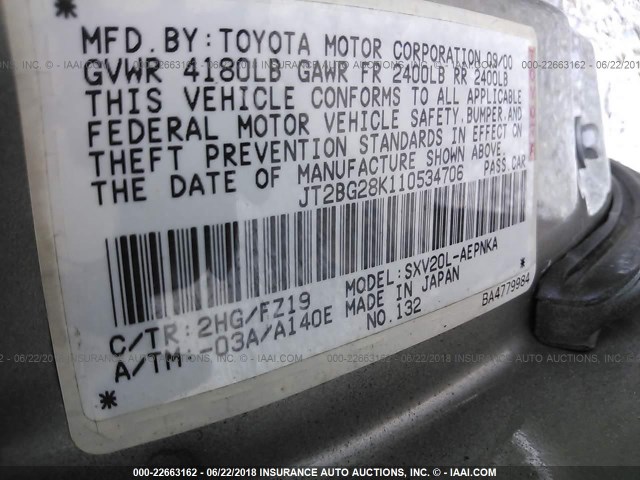 JT2BG28K110534706 - 2001 TOYOTA CAMRY LE/XLE 棕色 照片 9