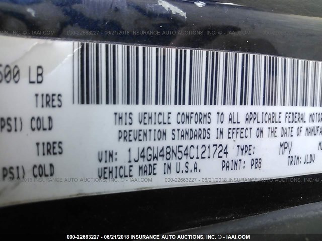 1J4GW48N54C121724 - 2004 JEEP GRAND CHEROKEE LAREDO/COLUMBIA/FREEDOM 蓝色 照片 9