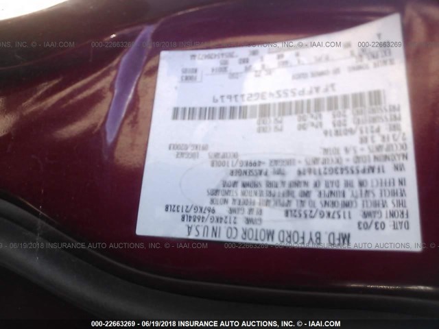 1FAFP55S43G211619 - 2003 FORD TAURUS SES RED photo 9