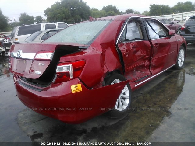 4T1BD1FK8CU039780 - 2012 TOYOTA CAMRY HYBRID/LE/XLE RED photo 4