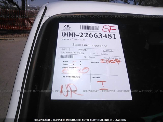 5TESM92N31Z724082 - 2001 TOYOTA TACOMA XTRACAB PRERUNNER 白色 照片 7