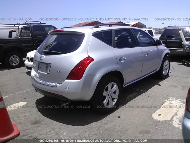 JN8AZ08T76W400589 - 2006 NISSAN MURANO SL/SE/S SILVER photo 4