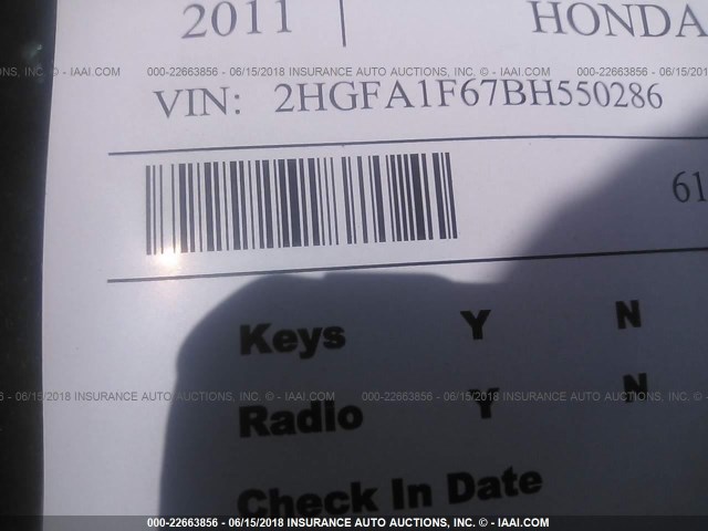 2HGFA1F67BH550286 - 2011 HONDA CIVIC LX-S Սև լուսանկար 9