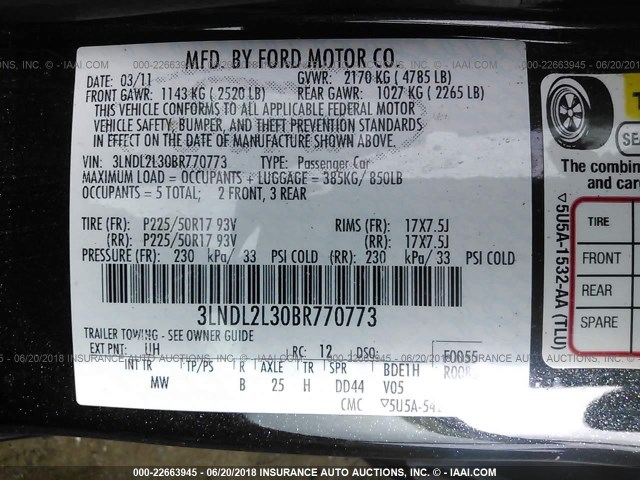 3LNDL2L30BR770773 - 2011 LINCOLN MKZ HYBRID BLACK photo 9