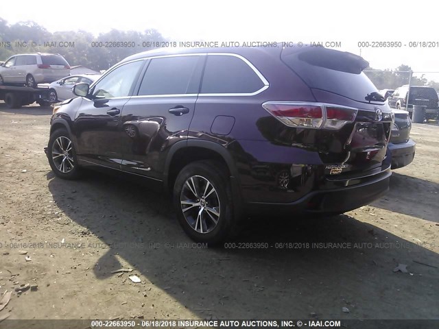 5TDJKRFH7GS267286 - 2016 TOYOTA HIGHLANDER XLE BURGUNDY photo 3