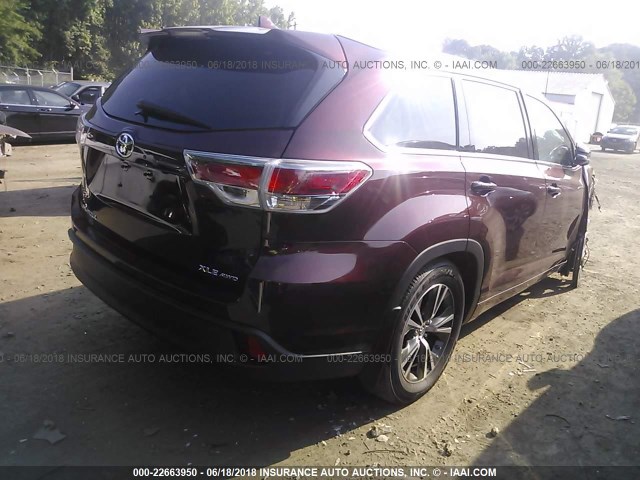 5TDJKRFH7GS267286 - 2016 TOYOTA HIGHLANDER XLE BURGUNDY photo 4