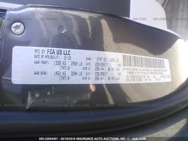 2C4RC1EG0JR212706 - 2018 CHRYSLER PACIFICA TOURING L PLUS GRAY photo 9