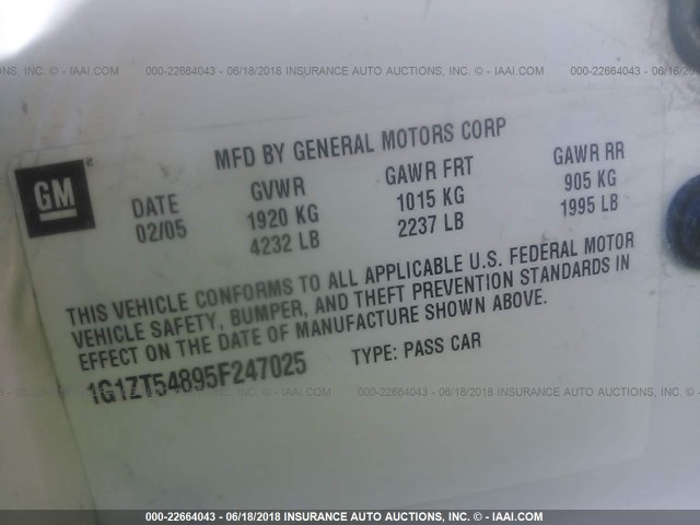 1G1ZT54895F247025 - 2005 CHEVROLET MALIBU LS თეთრი ფოტო 9