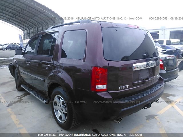 5FNYF48969B020103 - 2009 HONDA PILOT TOURING MAROON photo 3