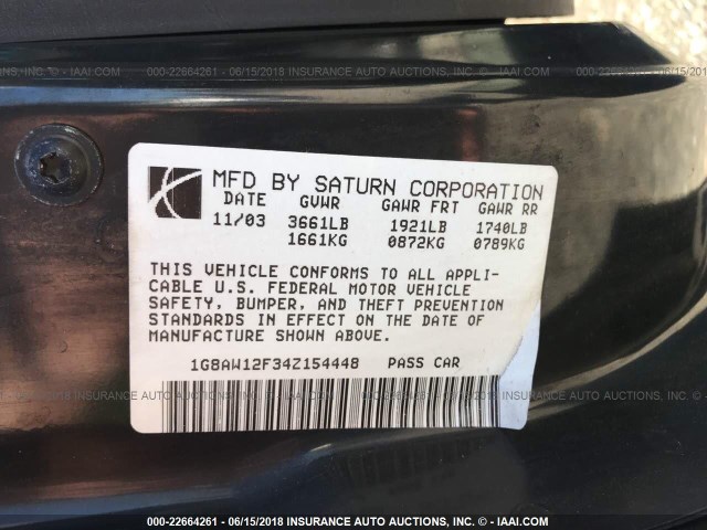 1G8AW12F34Z154448 - 2004 SATURN ION LEVEL 3 BLACK photo 9