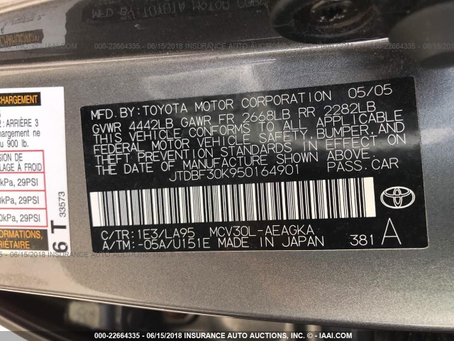 JTDBF30K950164901 - 2005 TOYOTA CAMRY LE/XLE/SE 灰色 照片 9