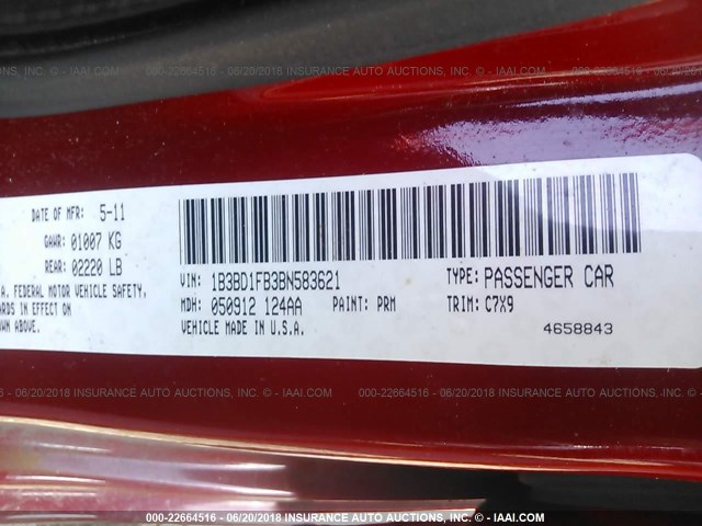 1B3BD1FB3BN583621 - 2011 DODGE AVENGER MAINSTREET RED photo 9