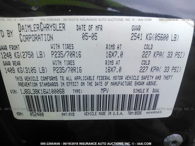 1J8GL38K16W100068 - 2006 JEEP LIBERTY RENEGADE 黑色 照片 9