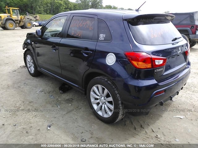 JA4AR4AU2BZ006460 - 2011 MITSUBISHI OUTLANDER SPORT SE BLUE photo 3