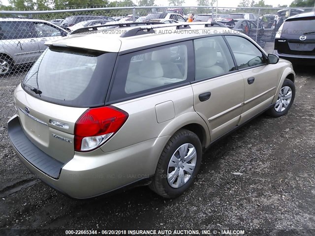 4S4BP60C987360044 - 2008 SUBARU OUTBACK TAN photo 4