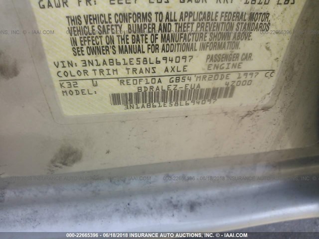 3N1AB61E58L694097 - 2008 NISSAN SENTRA 2.0/2.0S/2.0SL GRAY photo 9