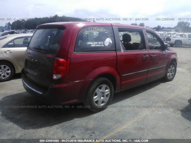 2C4RDGBG8DR557247 - 2013 DODGE GRAND CARAVAN SE RED photo 4