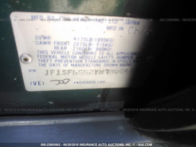 JF1SF6552YH704959 - 2000 SUBARU FORESTER S Yaşıl foto 9