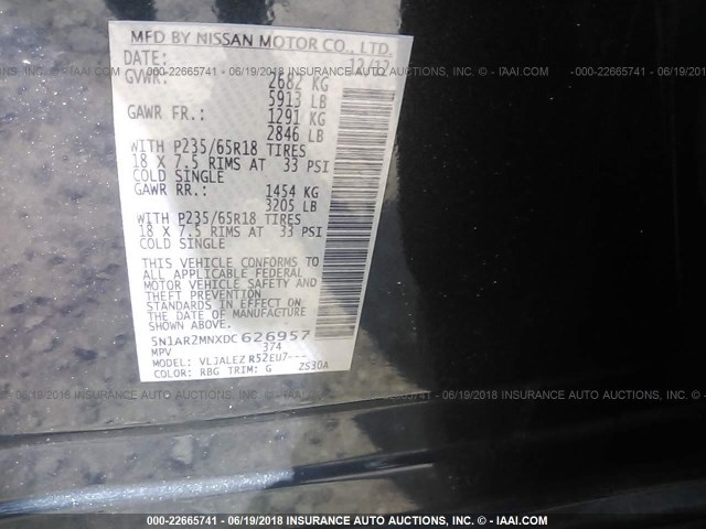 5N1AR2MNXDC626957 - 2013 NISSAN PATHFINDER S/SV/SL/PLATINUM 蓝色 照片 9