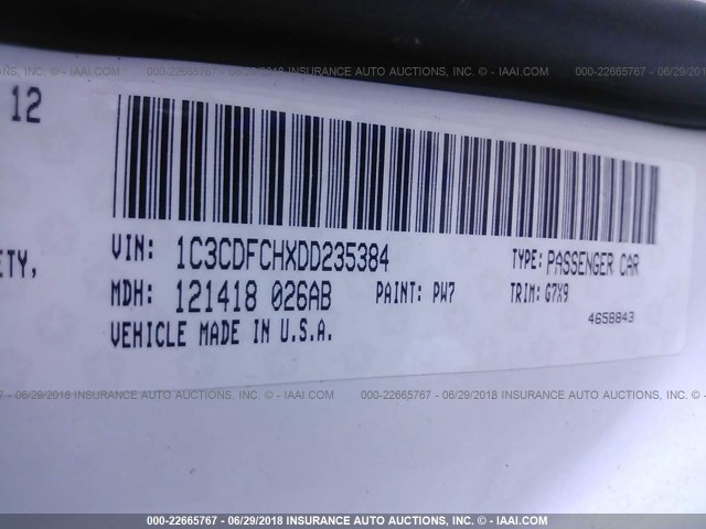 1C3CDFCHXDD235384 - 2013 DODGE DART LIMITED/R/T WHITE photo 9